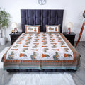 Jaipuri cotton bed sheet featuring a vibrant elephant print with matching pillow covers