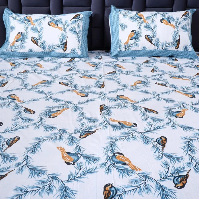 The Jaipuri pure cotton bed sheet Jaipur with elegant bird and floral design for a cozy bedroom look