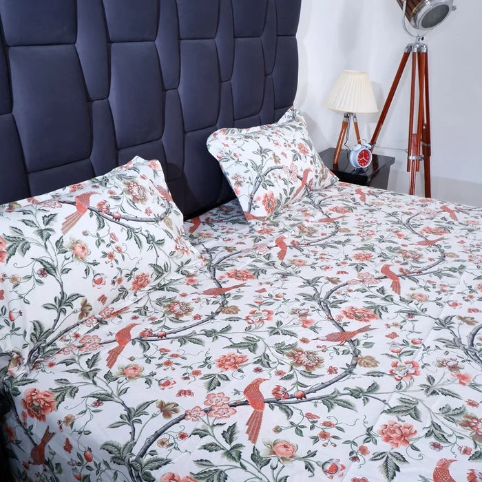 Colorful floral design pure cotton bed sheet with matching pillowcases from The Jaipuri