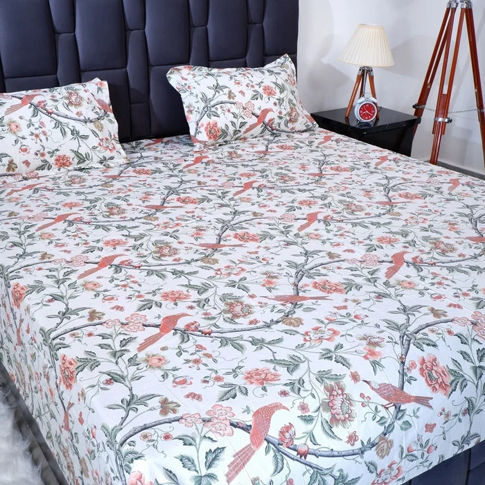 The Jaipuri Pure Cotton Bed Sheet with Floral Print and Matching Pillow Covers for Elegant Bedrooms
