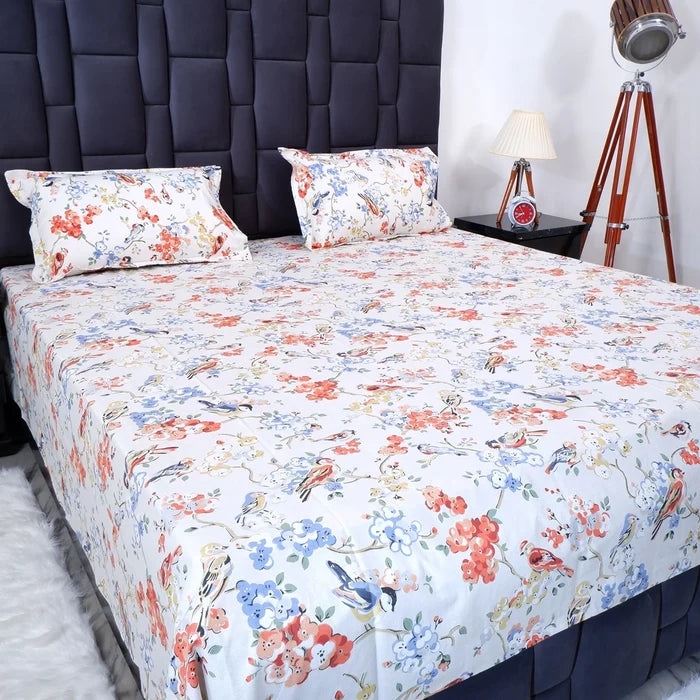 Elegant floral design pure cotton bed sheet with matching pillow covers for a cozy bedroom decor