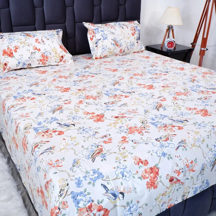 Beautiful floral pattern pure cotton bed sheet by The Jaipuri with matching pillow covers for a cozy bedroom