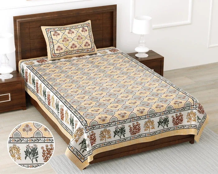 100% Pure Cotton | Single Bed | Bed Sheet - Riya