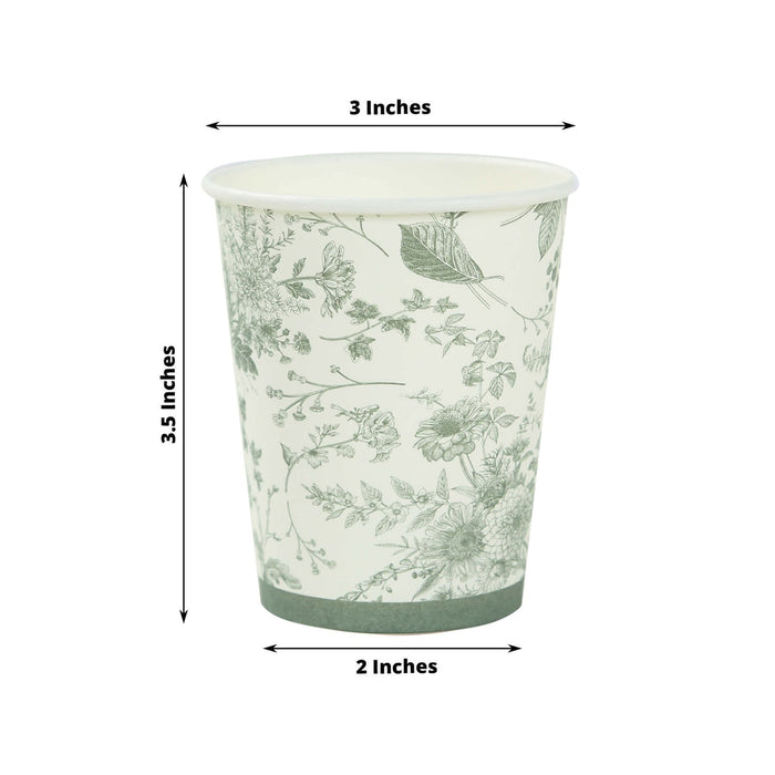 Floral design paper cup, 3 inches tall and 2 inches wide.