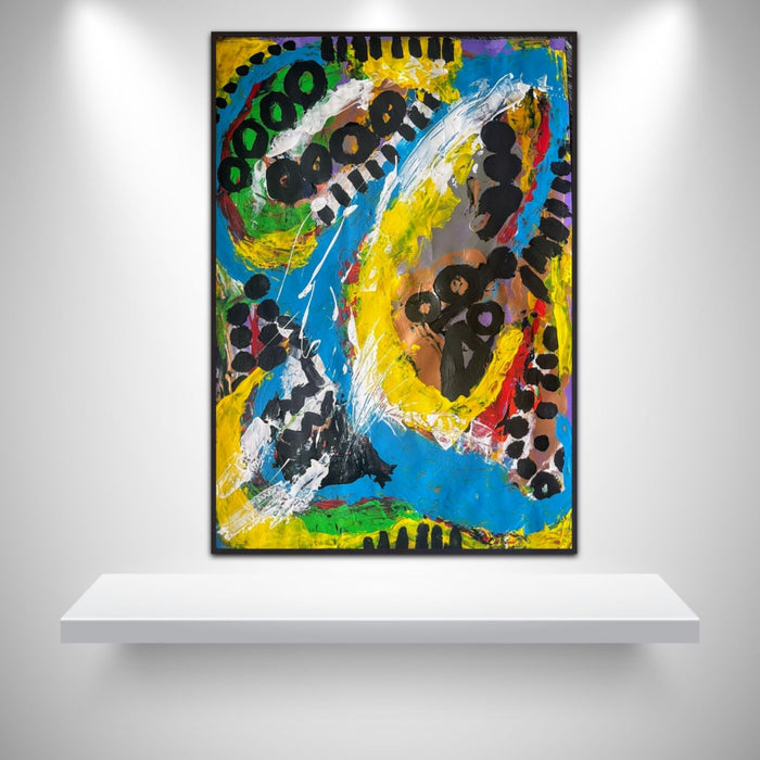 Abstract Fusion: Yellow, Blue, and Black - Dynamic Mixed Media Artwork" Decor -Frames | Nenyasha Cherish Arts