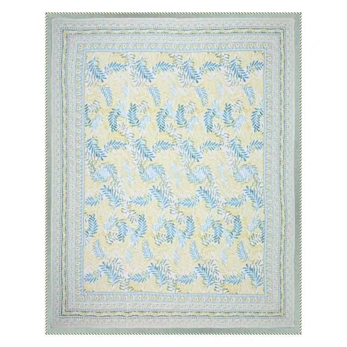 All Season Jaipuri AC Blanket | 100% Cotton | Block Print | Double Bed - Blue & Green Patta (90X108 inches)