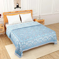 All Season Jaipuri AC Blanket | 100% Cotton | Block Print | Double Bed - Blue Sanganeri (90X108 inches)