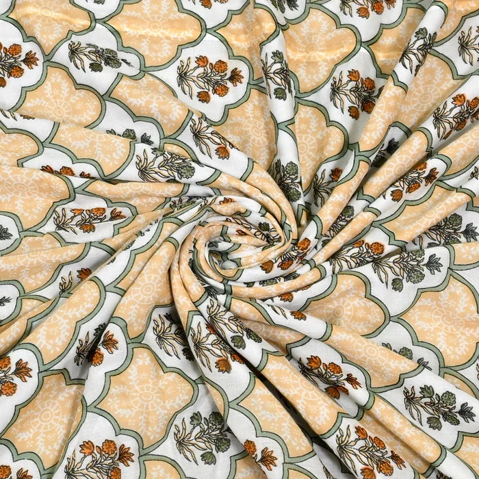 All Season Jaipuri AC Blanket | 100% Cotton | Block Print | Double Bed - Mughal Floral Jaal (90X108 inches)