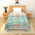 All Season Jaipuri Blanket | 100% Cotton | Block Print | Single Bed – Birds & Floral Motifs (63X90 Inches)