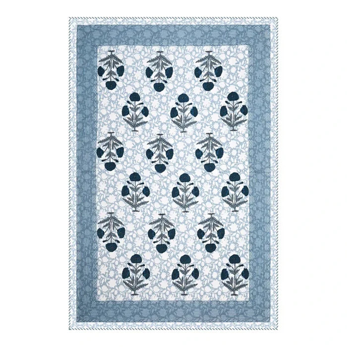 All Season Jaipuri Blanket | 100% Cotton | Block Print | Single Bed  – Blue Floral Buta (63X90 Inches)