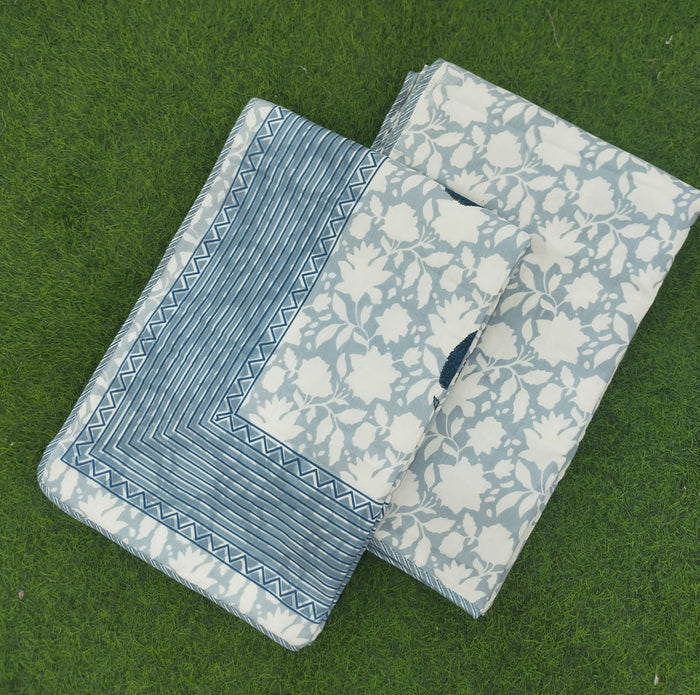 All Season Jaipuri Blanket | 100% Cotton | Block Print | Single Bed  – Blue Floral Buta (63X90 Inches)
