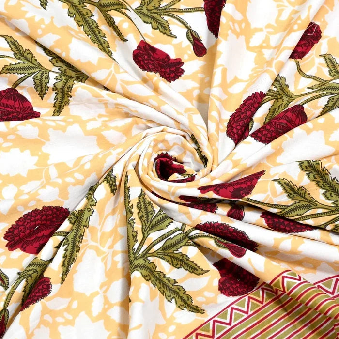 All Season Jaipuri Blanket | 100% Cotton | Block Print | Single Bed – Mughal Floral Buta (63X90 Inches)