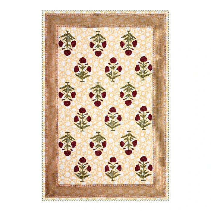 All Season Jaipuri Blanket | 100% Cotton | Block Print | Single Bed – Mughal Floral Buta (63X90 Inches)