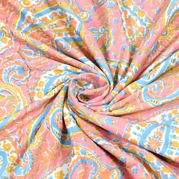 All Season Jaipuri Blanket | 100% Cotton | Block Print | Single Bed  –  Pink Mughal Jaal (63X90 Inches)