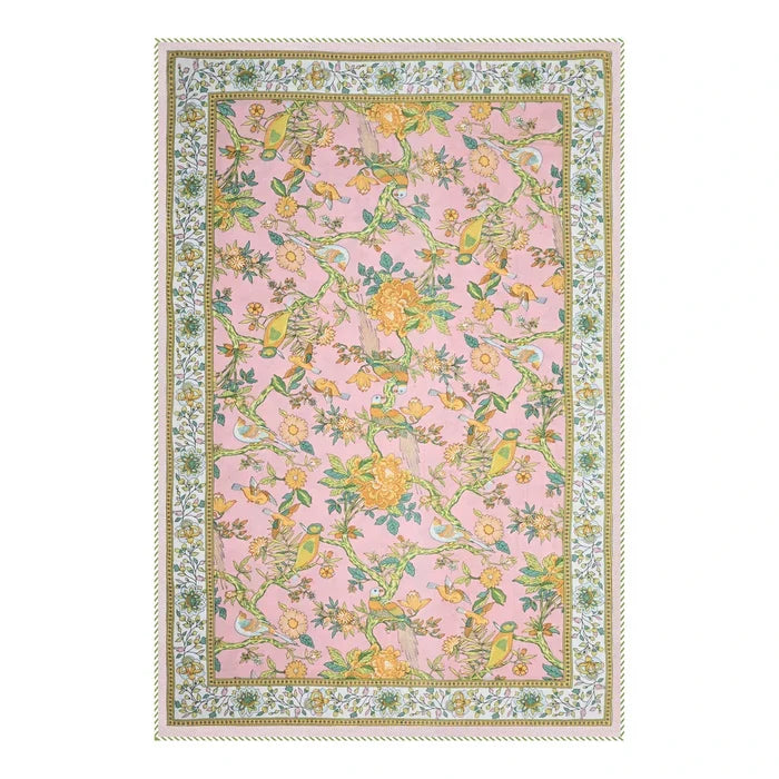 All Season Jaipuri Blanket | 100% Cotton | Block Print | Single Bed  – Yellow Birds Floral (63X90 Inches)