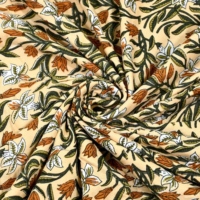 All Season Jaipuri Blanket | 100% Cotton | Block Print | Single Bed – Yellow Floral Buta (63X90 Inches)
