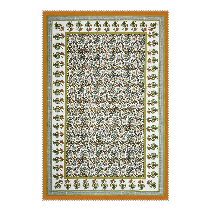 All Season Jaipuri Blanket | 100% Cotton | Block Print | Single Bed – Yellow Floral Buta (63X90 Inches)