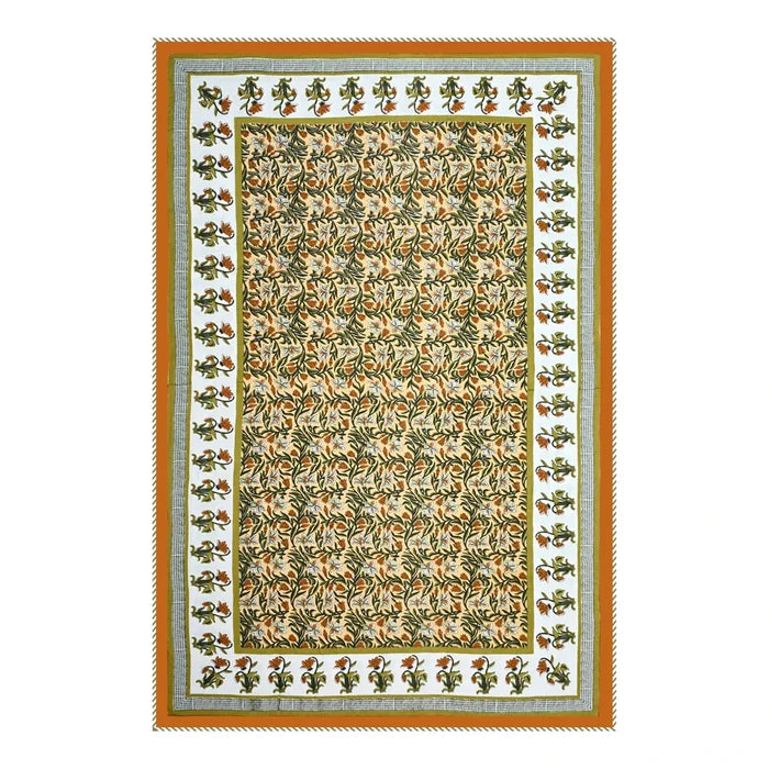 All Season Jaipuri Blanket | 100% Cotton | Block Print | Single Bed – Yellow Floral Buta (63X90 Inches)