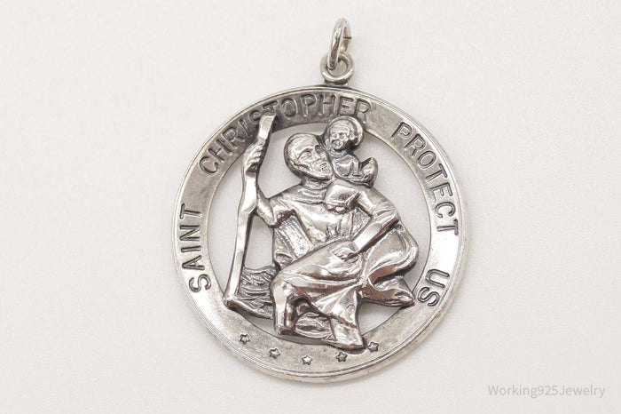 Antique Theda Saint Christopher Protect Us Sterling Silver Pendant