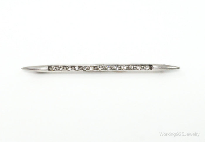 Antique Victorian Rhinestone Sterling Silver Brooch Pin Bar