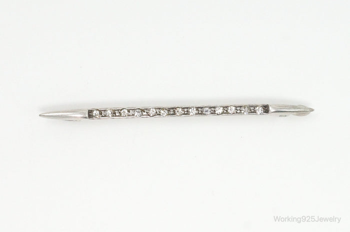 Antique Victorian Rhinestone Sterling Silver Brooch Pin Bar