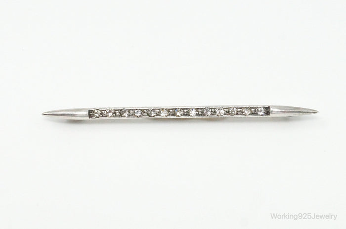 Antique Victorian Rhinestone Sterling Silver Brooch Pin Bar