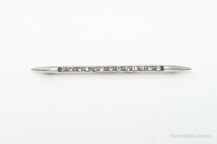 Antique Victorian Rhinestone Sterling Silver Brooch Pin Bar