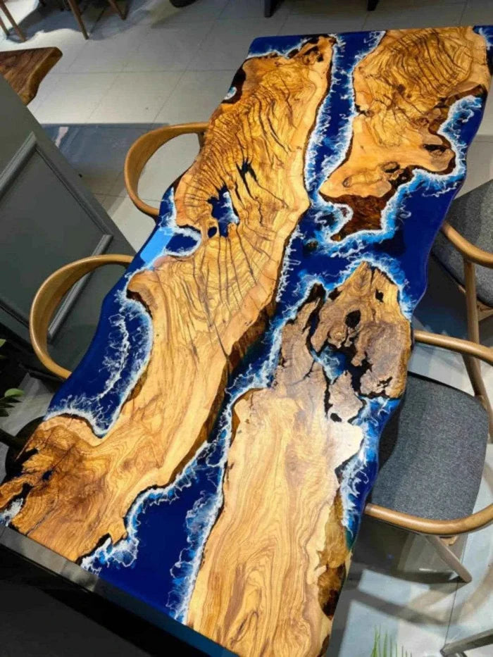 Aqua Bloom Wooden Resin Dining Table | Modern Dining Furniture with legs - Pacific Resin Art