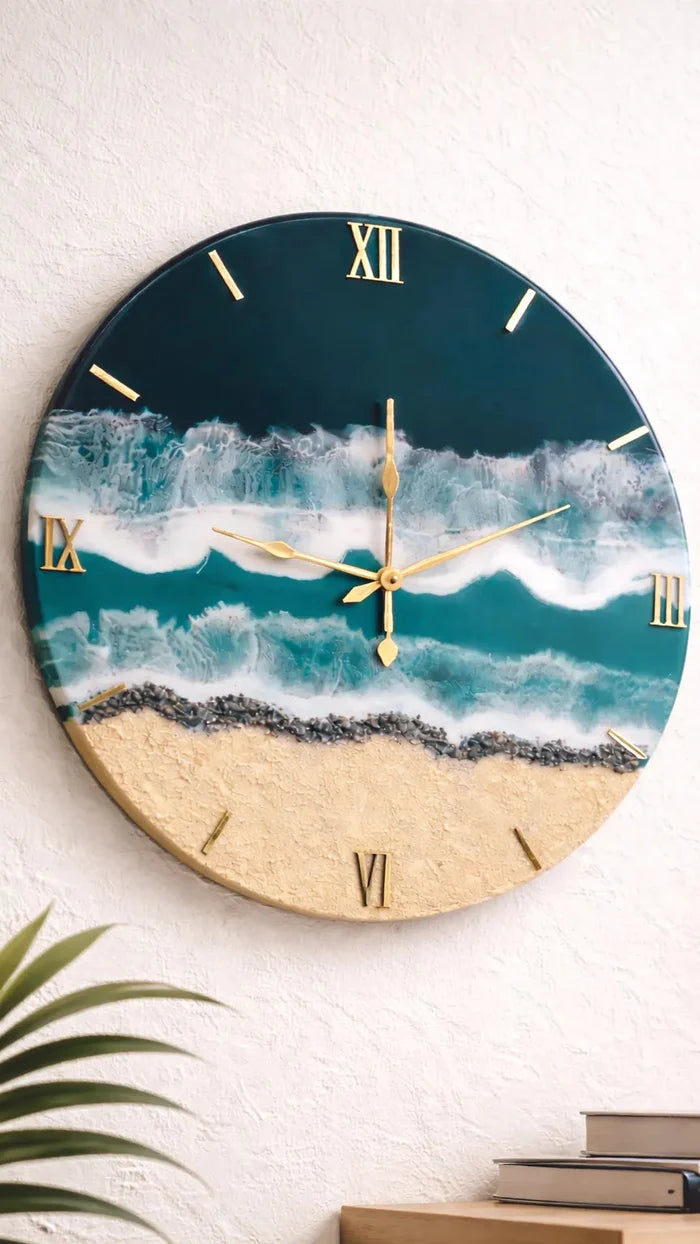 Aqua Horizon Handcrafted Ocean Resin Wall Clock