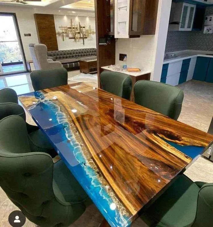 Beech River Epoxy Resin Dining table with legs - Pacific Resin Art