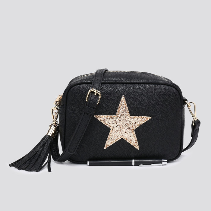 Black Crossbody Handbag with Gold Star