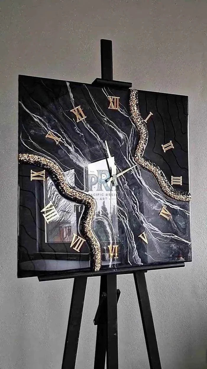 Black Edges Artisanal Resin Wall Clock - Pacific Resin Art