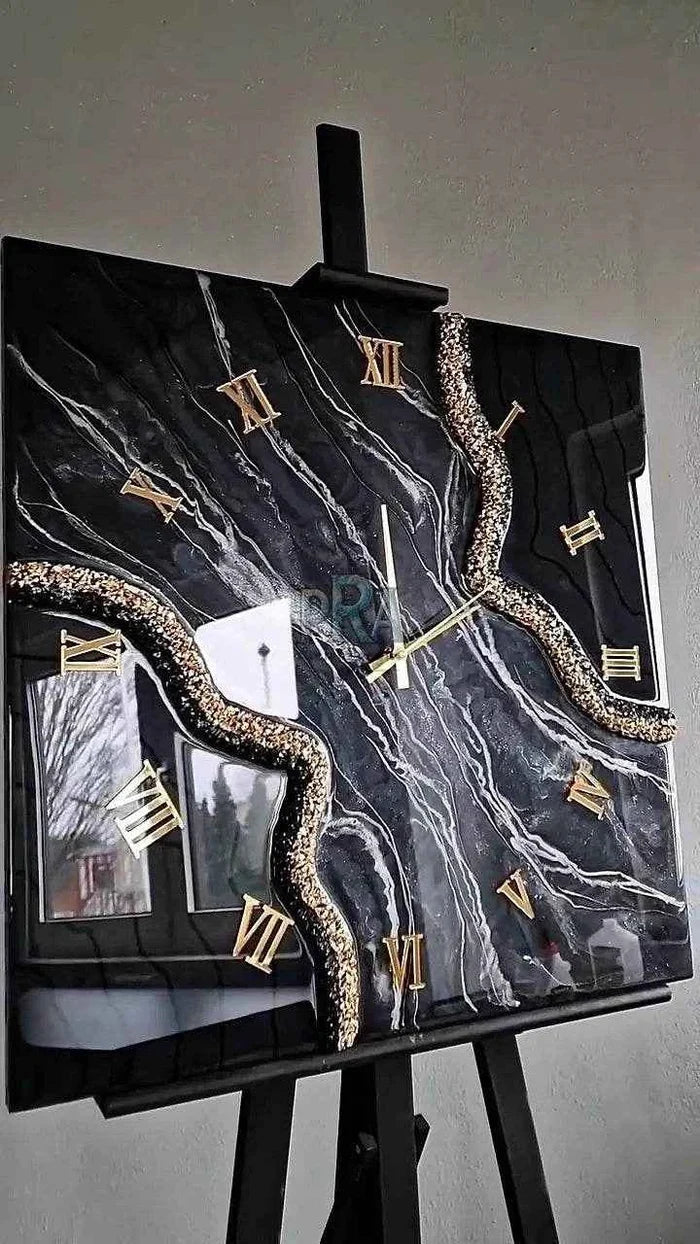 Black Edges Artisanal Resin Wall Clock - Pacific Resin Art