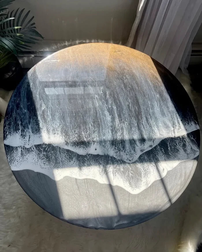 Black ocean Flow Resin Coffee Table with Legs - Pacific Resin Art
