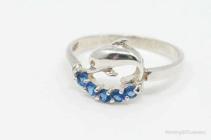 Blue Topaz Dolphin Sterling Silver Ring - Size 6.5