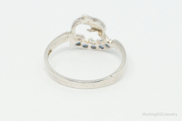 Blue Topaz Dolphin Sterling Silver Ring - Size 6.5