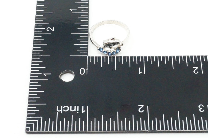 Blue Topaz Dolphin Sterling Silver Ring - Size 6.5