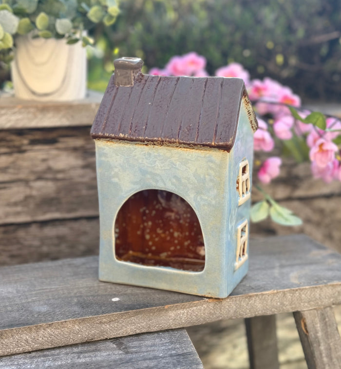 Blue Townhouse with Bunting Ceramic Tealight