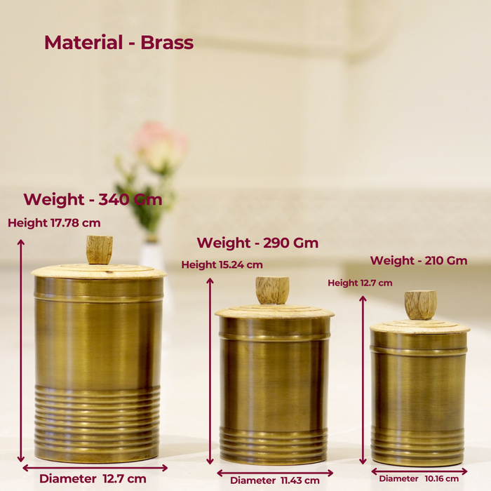 Brass Container/Dabba Set with wooden lid - Brass Globe
