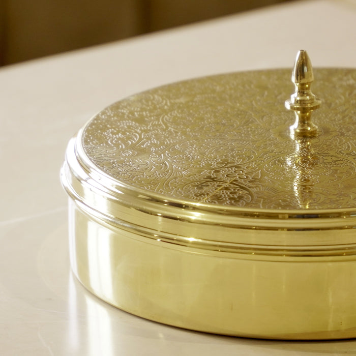 Brass Etched Spice / Masala Box 9inch - Brass Globe