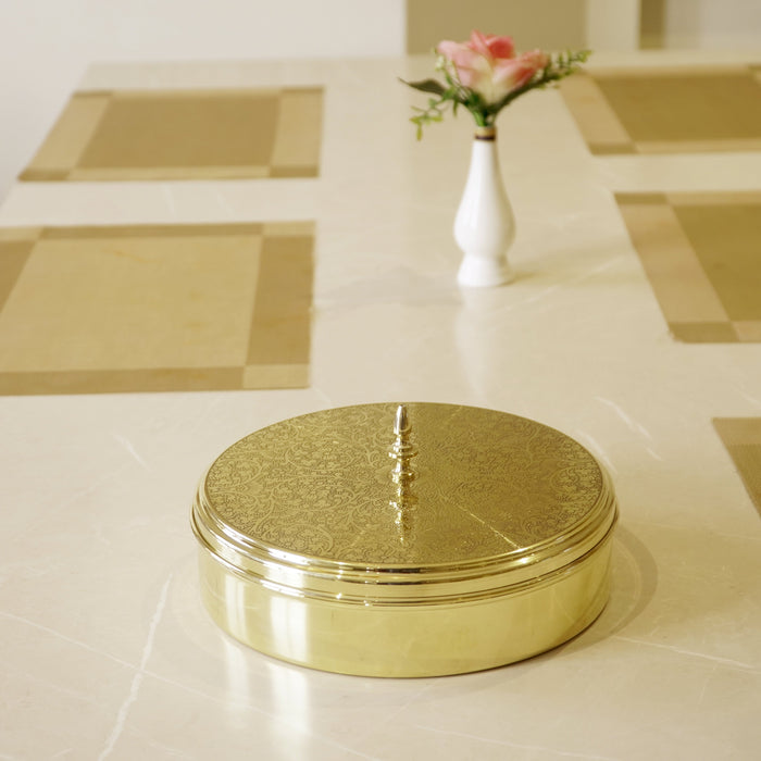 Brass Etched Spice / Masala Box 9inch - Brass Globe