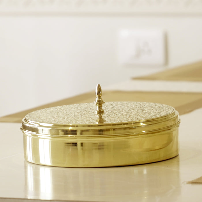Brass Etched Spice / Masala Box 9inch - Brass Globe