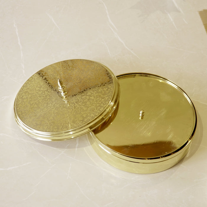 Brass Etched Spice / Masala Box 9inch - Brass Globe