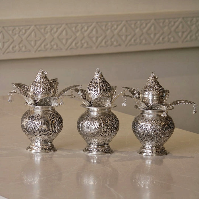 Brass Kumbh Kalash with Silver Finish