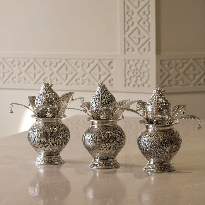 Brass Kumbh Kalash with Silver Finish