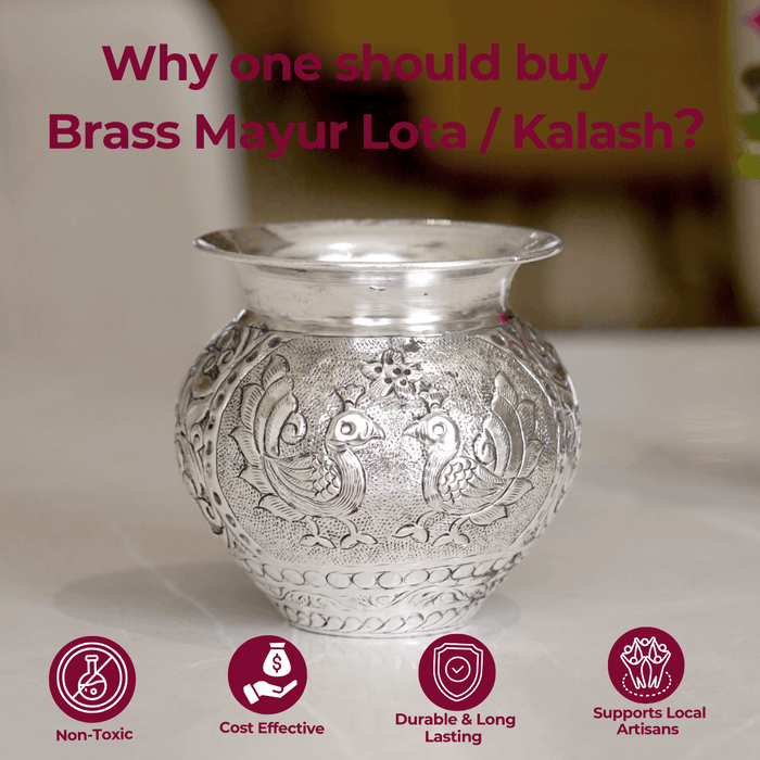 Brass Mayur Lota / Kalash with Silver Finish