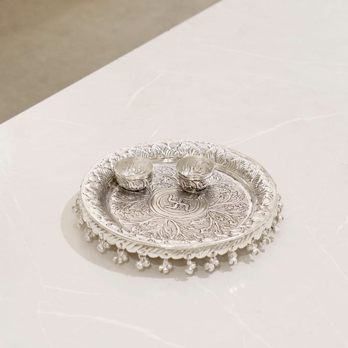 Brass Roli chawal thali with Silver Finish