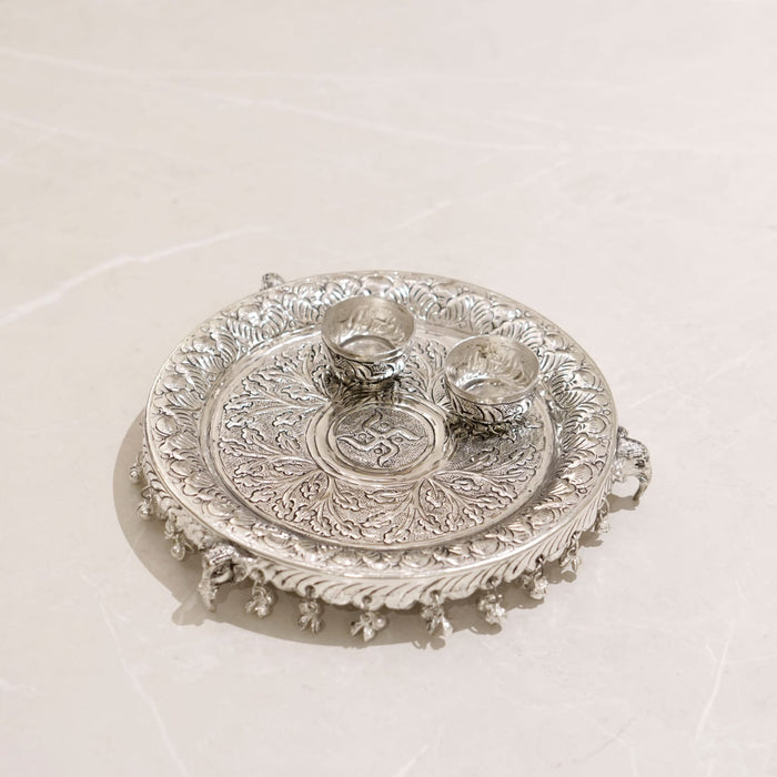 Brass Roli chawal thali with Silver Finish