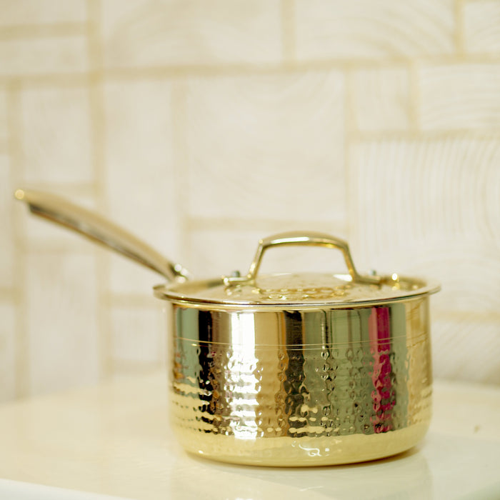 Brass saucepan tincoated with lid - Brass Globe
