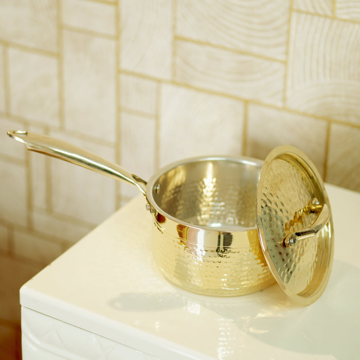 Brass saucepan tincoated with lid - Brass Globe